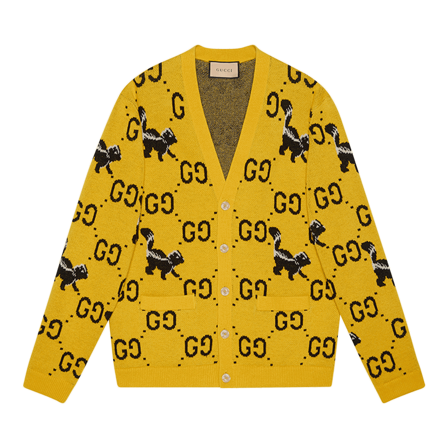 Пуловер Gucci GG And Skunk Cardigan Жълто | 716113 XKCL2 7218, 0
