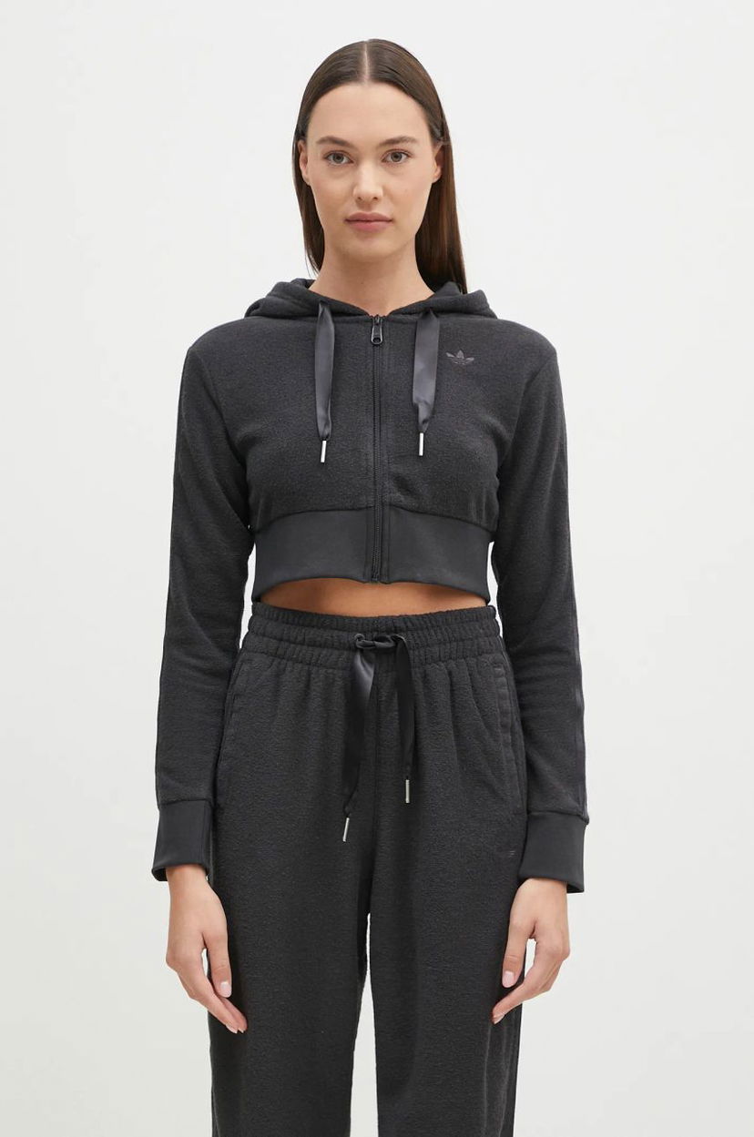 Суитчър adidas Originals Hoodie Cropped With Zipper Сиво | JN3006