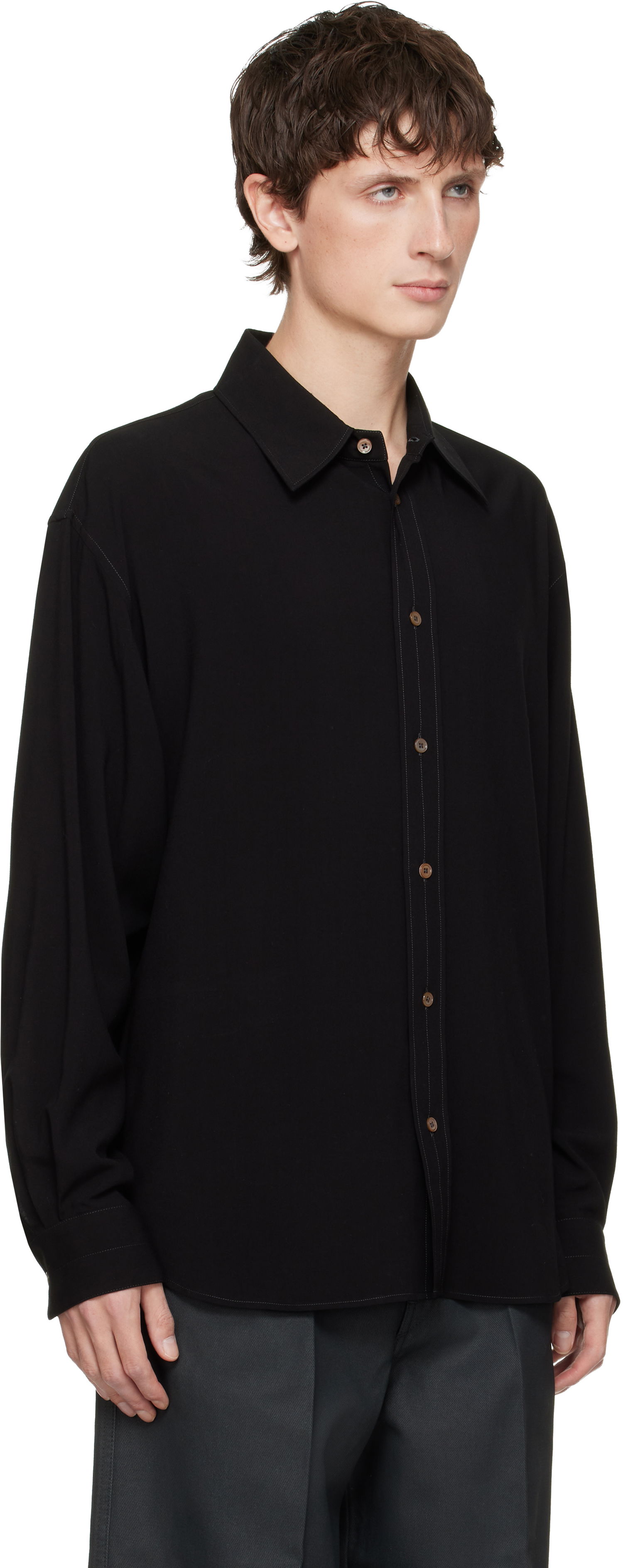 Риза LEMAIRE Long-Sleeve Relaxed Shirt with Contrast Stitching Черно | SH1206 LF1286, 1