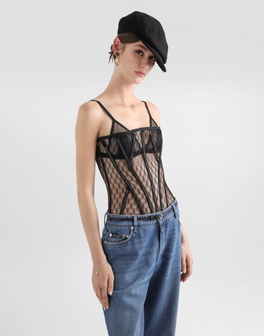 Риза Dolce & Gabbana Dolce & Gabbana Mesh Tulle Corset Top Черно | F7AG8TFLSK8N0000, 3