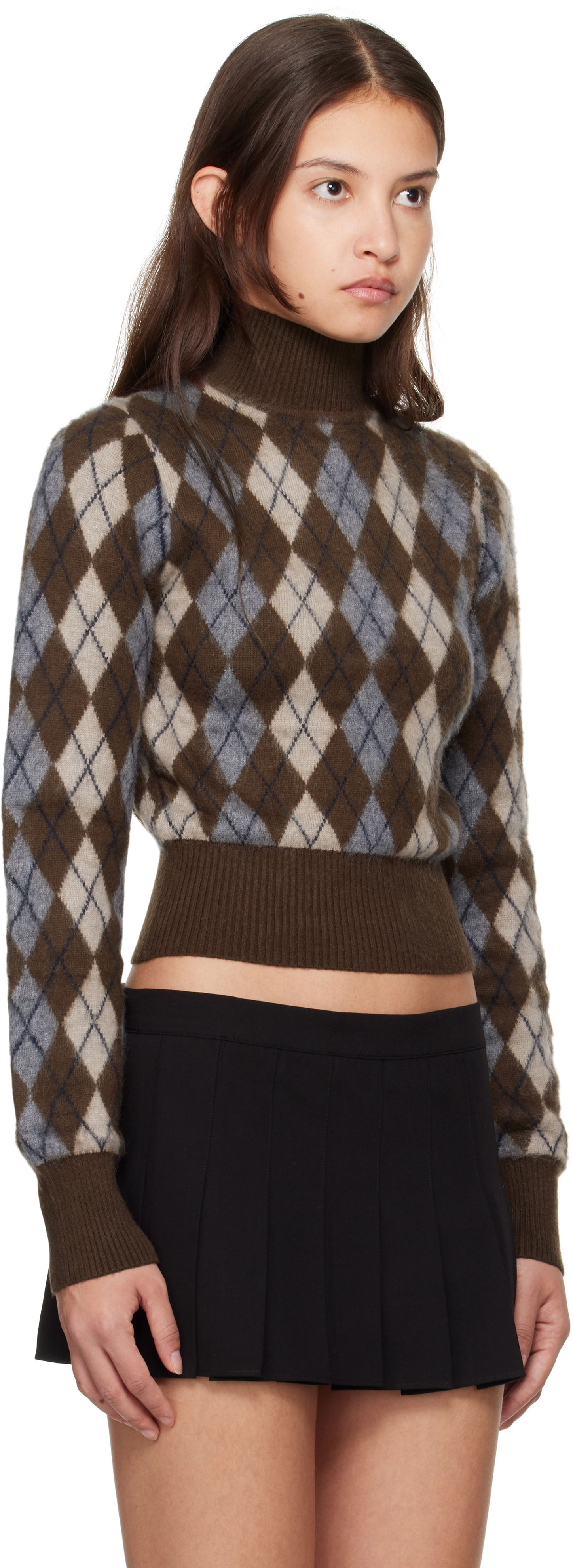 Пуловер GUIZIO Guizio Delia Argyle Cropped Turtleneck Sweater Кафяво | H24603S047, 1