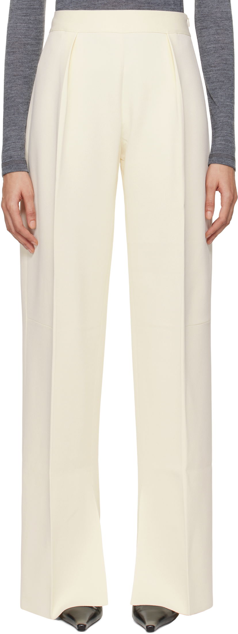 Панталони Jil Sander Knit High-Waisted Wide Leg Trousers Бяло | J03KA0269_J18330