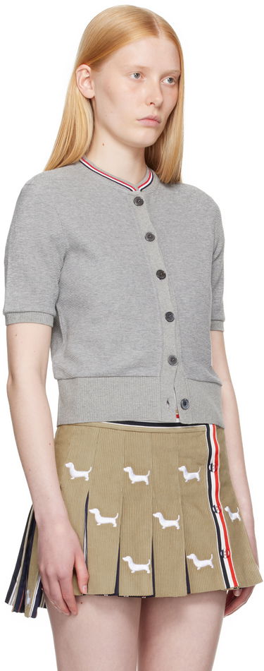 Пуловер Thom Browne Thom Browne Cotton Waffle Short Sleeve Cardigan Сиво | FJT390A-J0216, 1