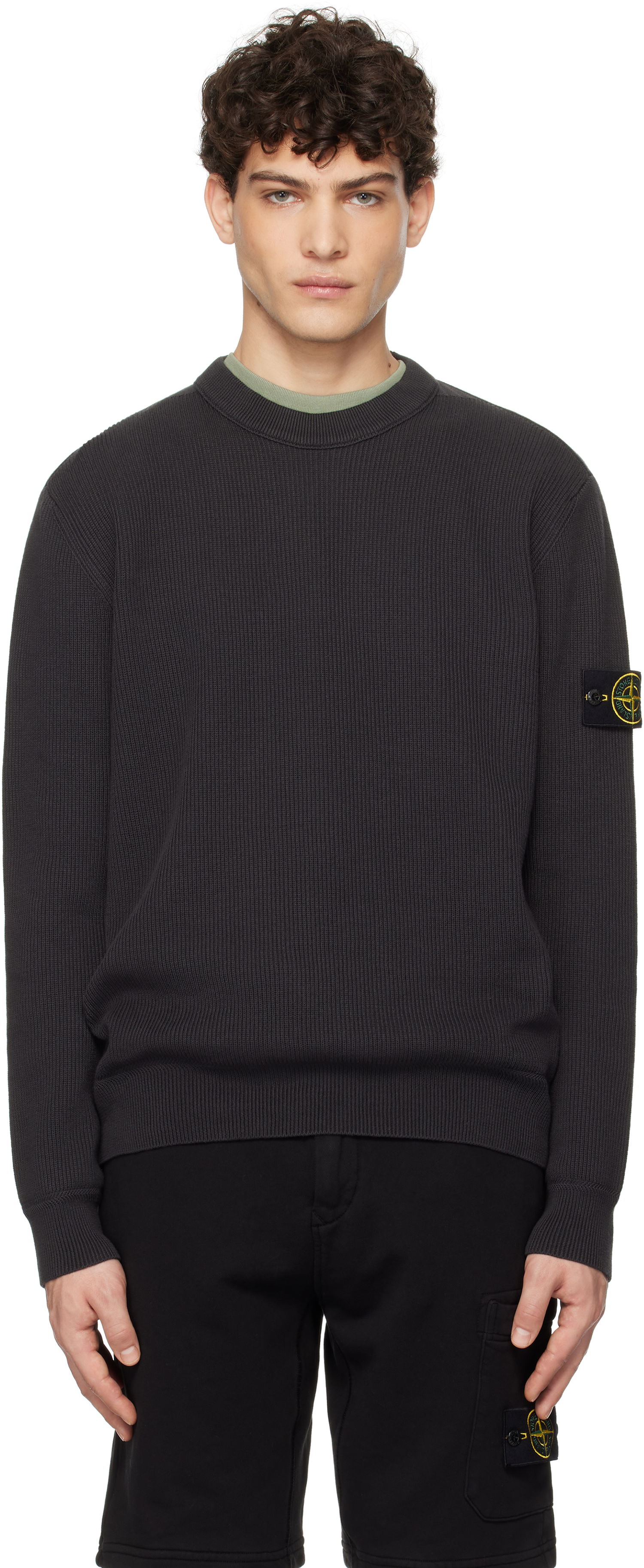 Пуловер Stone Island Stone Island Ribbed Organic Cotton Crewneck Sweater Сиво | K1S15 5100054 S00D8, 0