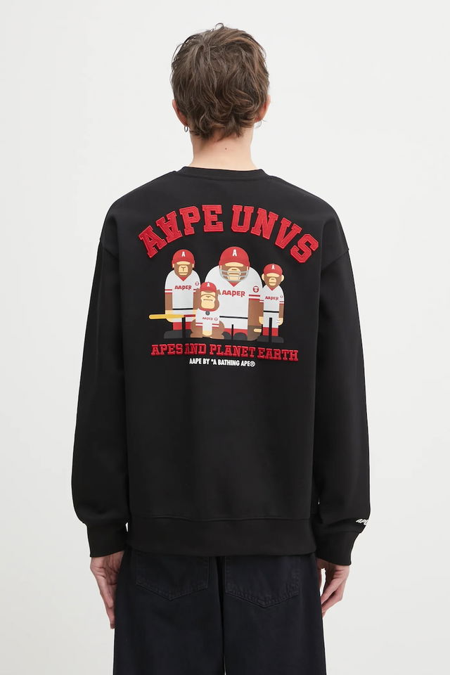 Aaper Crew Neck Sweatshirt with AHPE UNVS Apes and Planet Earth Graphic Print