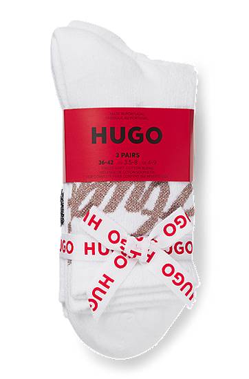 Чорапи BOSS Three-pack of short-length socks with sparkly logos Бяло | 50546384, 1