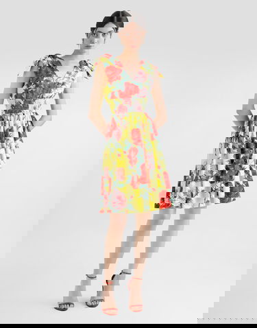 Pокля Dolce & Gabbana Dolce & Gabbana Cotton Midi Dress with Rose Print and Tie-Shoulder Straps Жълто | F6I0ATHS5TFHG5JD, 1