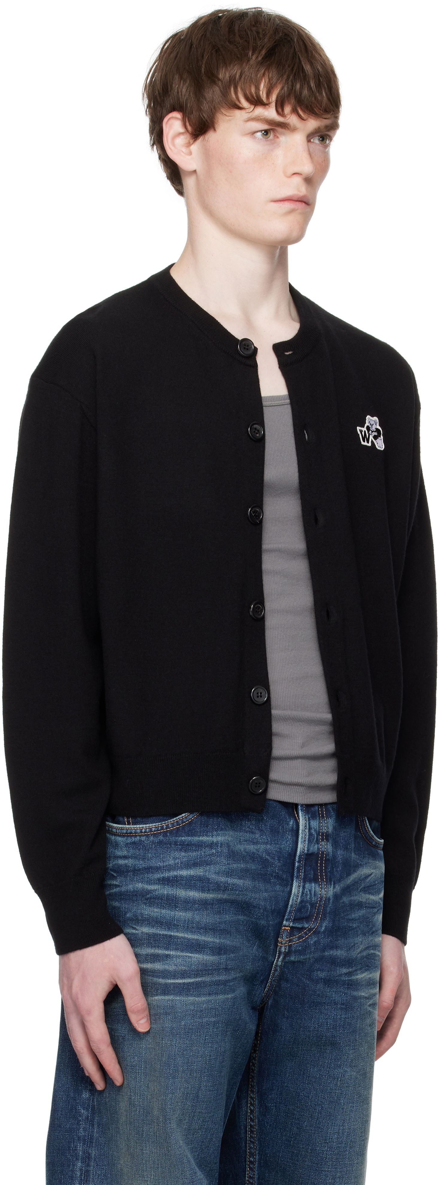 Пуловер We11done We11done Teddy Logo Cardigan Черно | WD-KC2-25-611-U-BK, 1