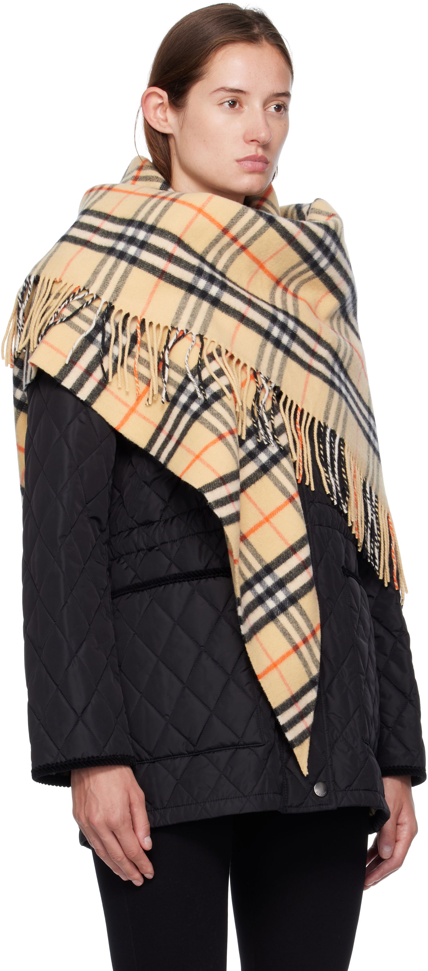 Шал Burberry Burberry Check Wool Cashmere Cape Бежово | 8113128, 1