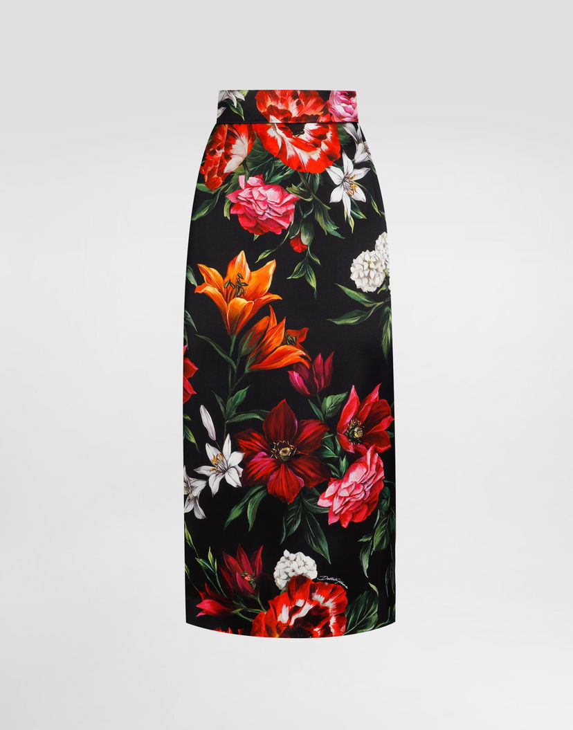 Пола Dolce & Gabbana Dolce & Gabbana Satin Midi Skirt with Flower Print Многоцветен | F4CS8TFSIB2HN5PB