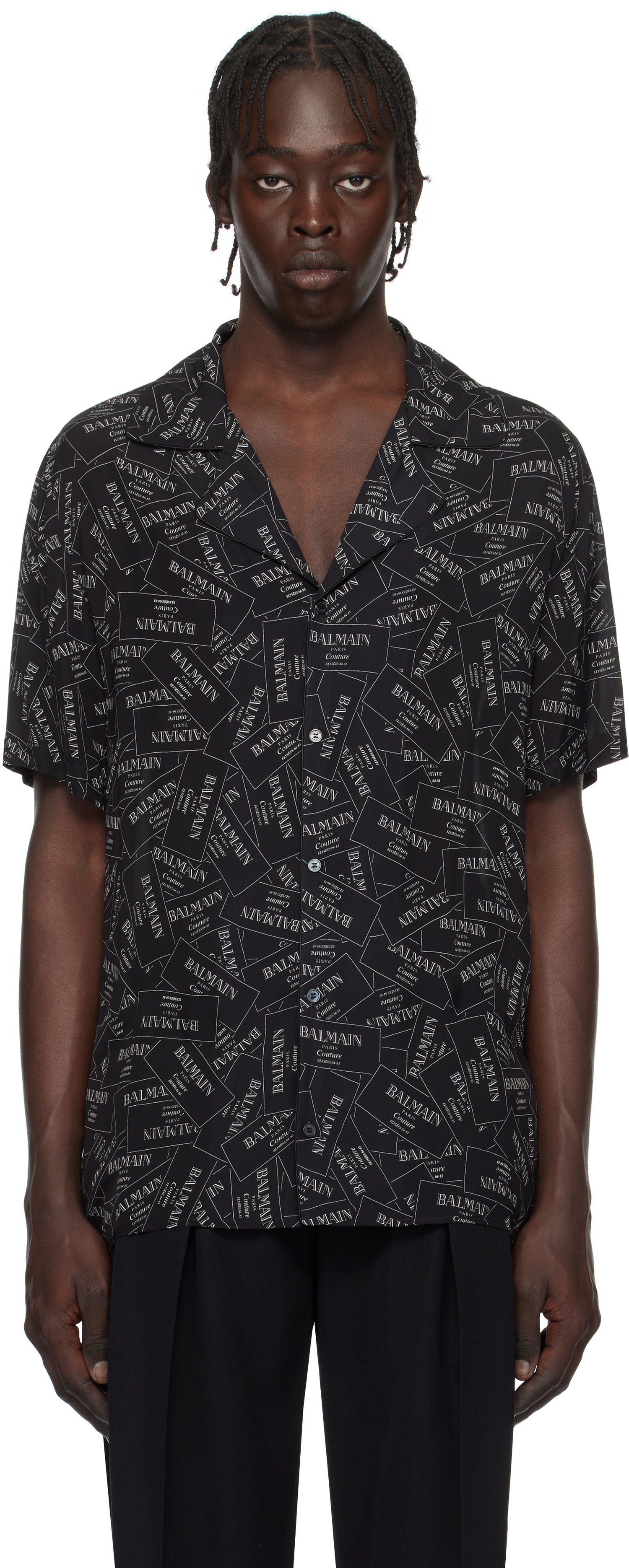 Риза Balmain All-Over Label Print Shirt Черно | EH1HN070VH56, 0