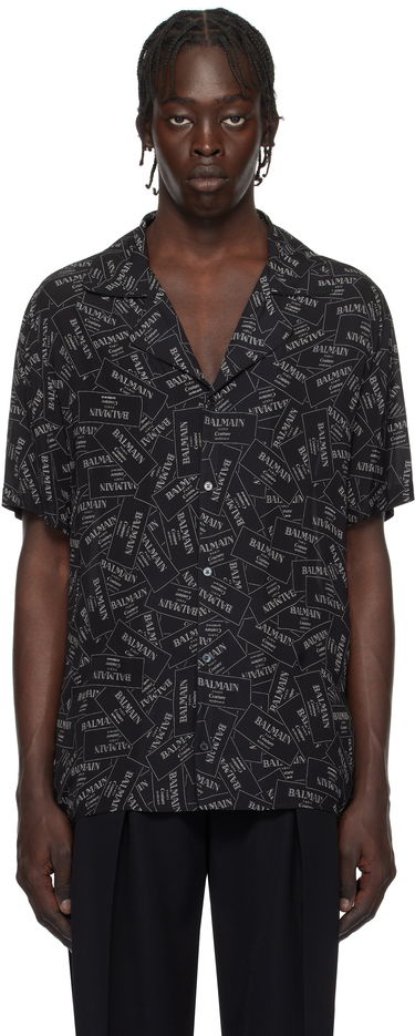 Риза Balmain All-Over Label Print Shirt Черно | EH1HN070VH56, 0