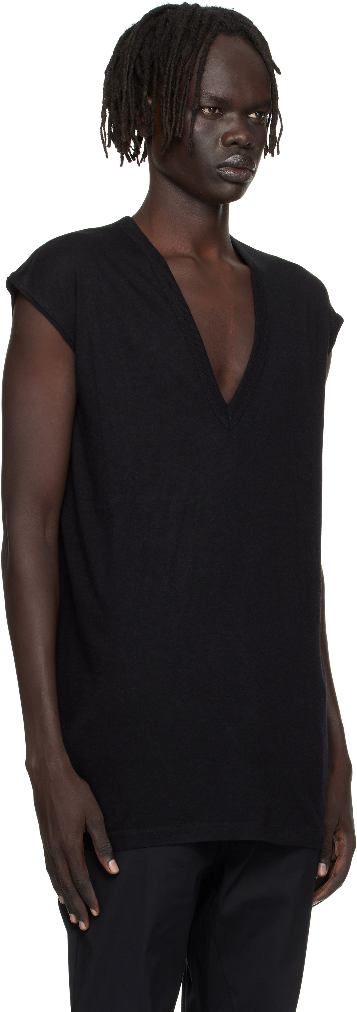 Тениска Rick Owens Rick Owens Concordians Deep V-Neck T-Shirt Черно | RU02E1230 JR, 1