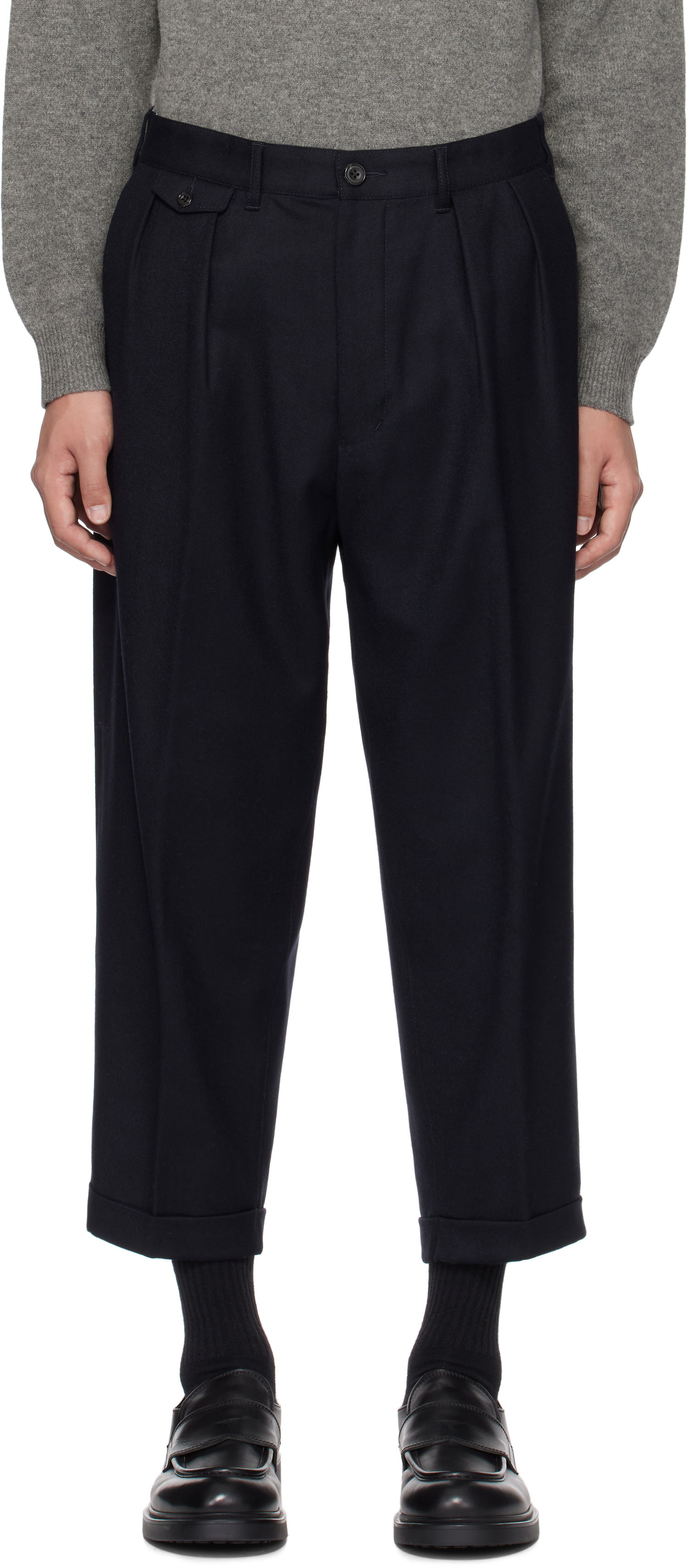 Панталони BEAMS Beams Plus 2 Pleats Flannel Tapered Trousers Тъмно синьо | 38230113277, 0