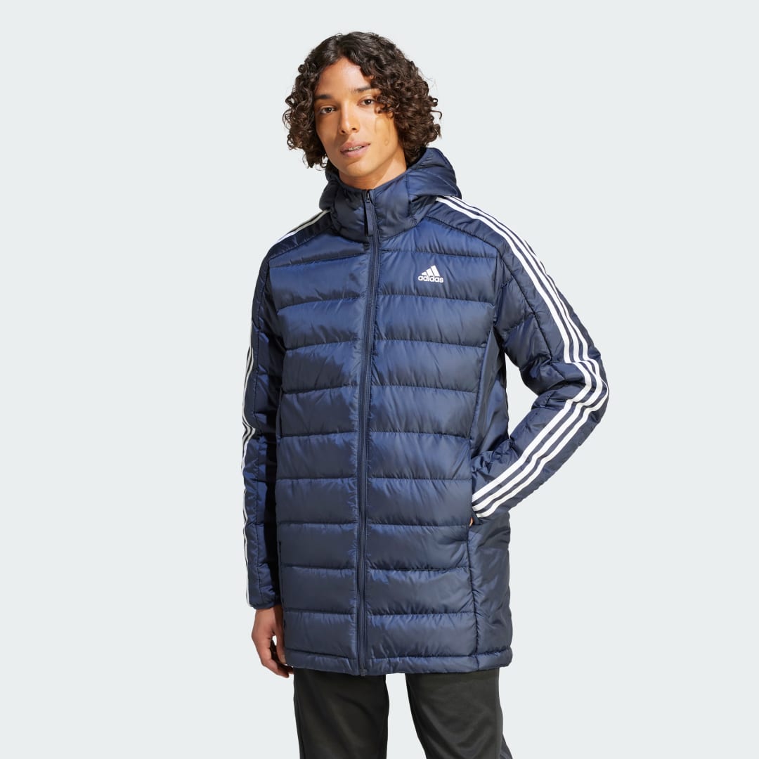 Парка adidas Originals Essentials 3-Stripes Light Down Hooded Тъмно синьо | IK3203, 0