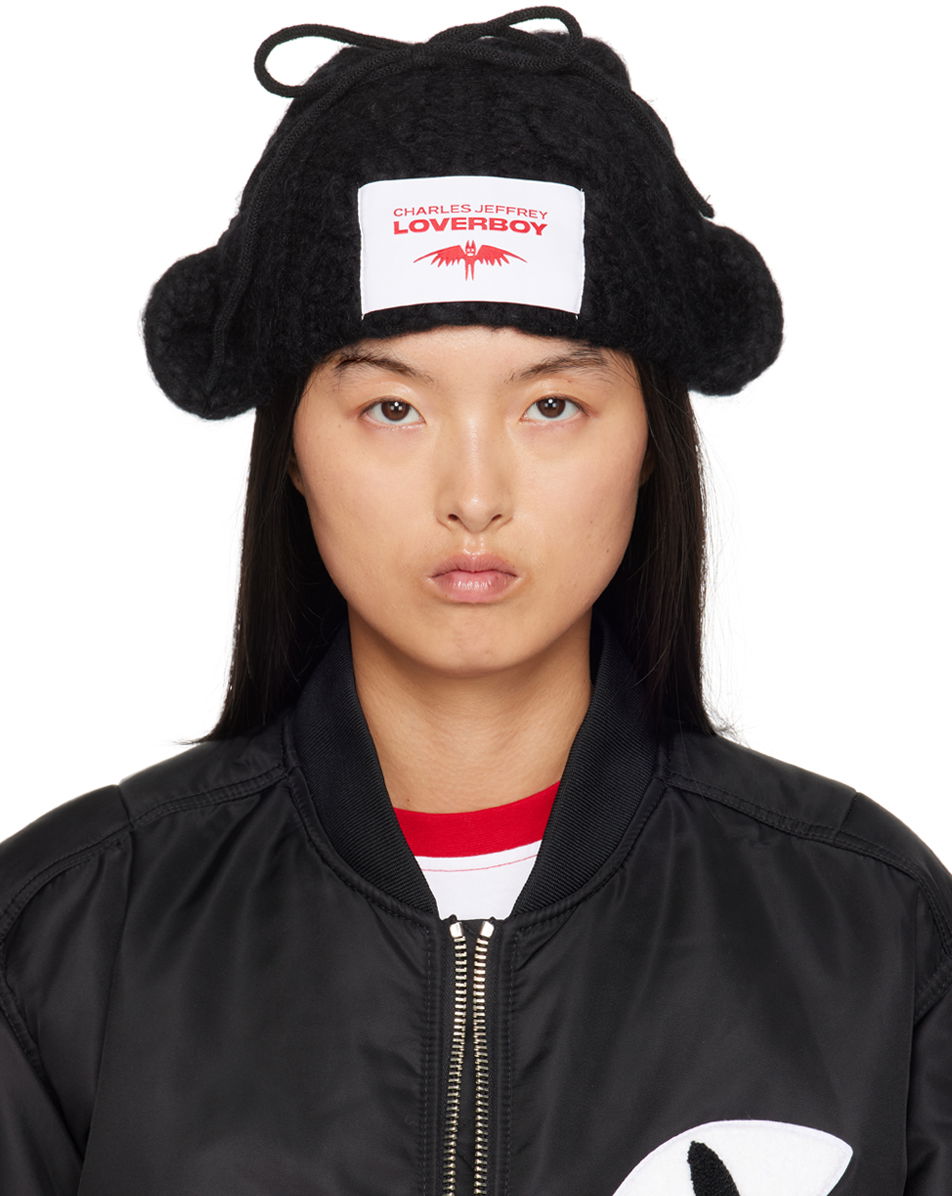 Шапка Charles Jeffrey Loverboy Black Chunky Aviator Beanie Черно | 42130201, 0