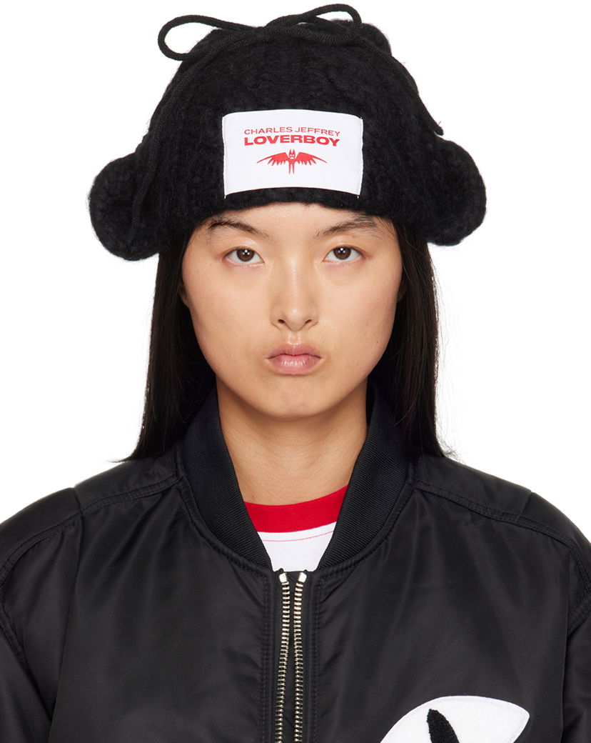 Шапка Charles Jeffrey Loverboy Black Chunky Aviator Beanie Черно | 42130201