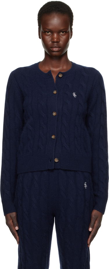 Пуловер Sporty & Rich 'SRC' Cableknit Cashmere Cardigan Тъмно синьо | CA003512302BL32, 0