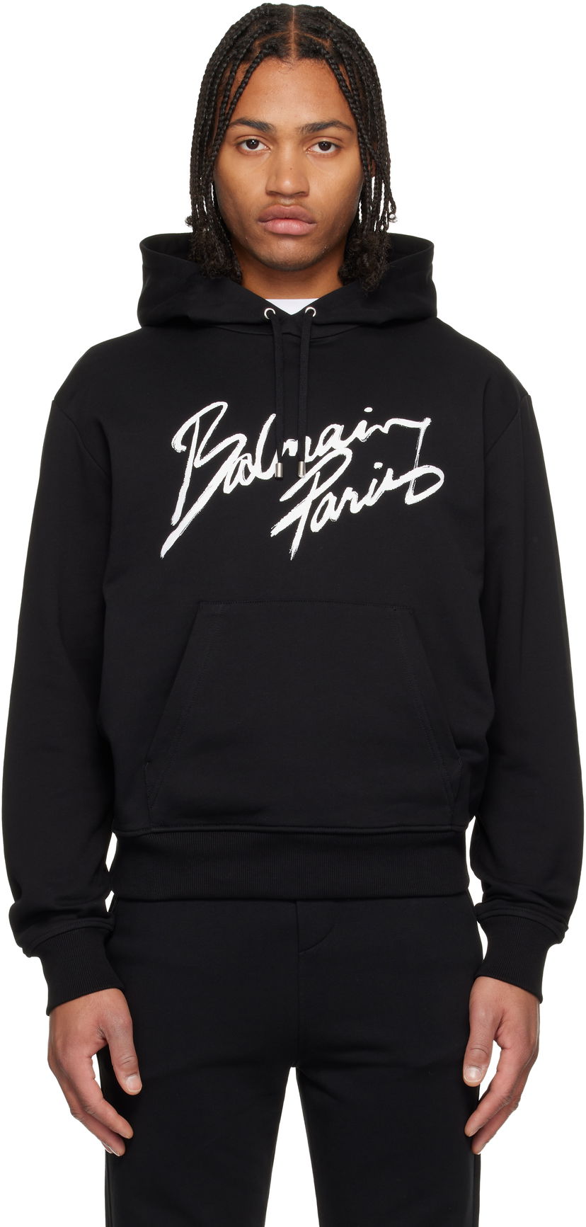 Суитчър Balmain 'Balmain Paris' Writing Hoodie Черно | FH2JR090BD27
