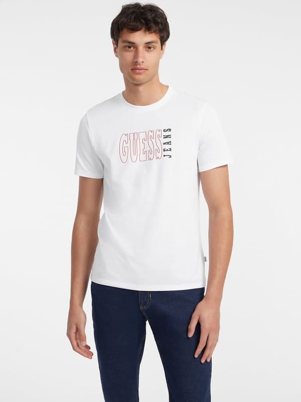 Тениска GUESS Slim Outlined Logo Tee Бяло | M4YI56K8HM0