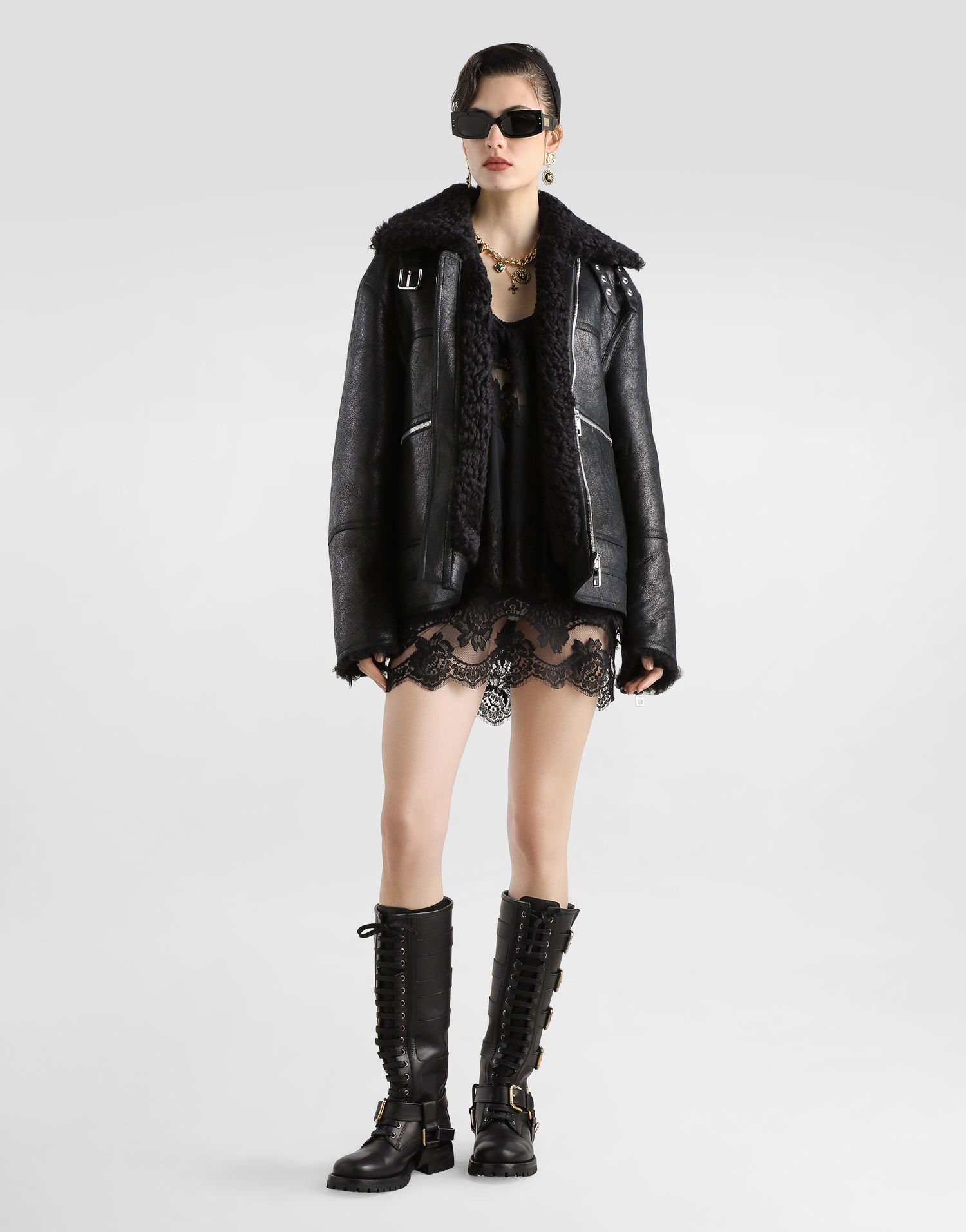 Яке Dolce & Gabbana Dolce & Gabbana Shearling Biker Jacket Черно | F9S79LFUP94N0000, 1