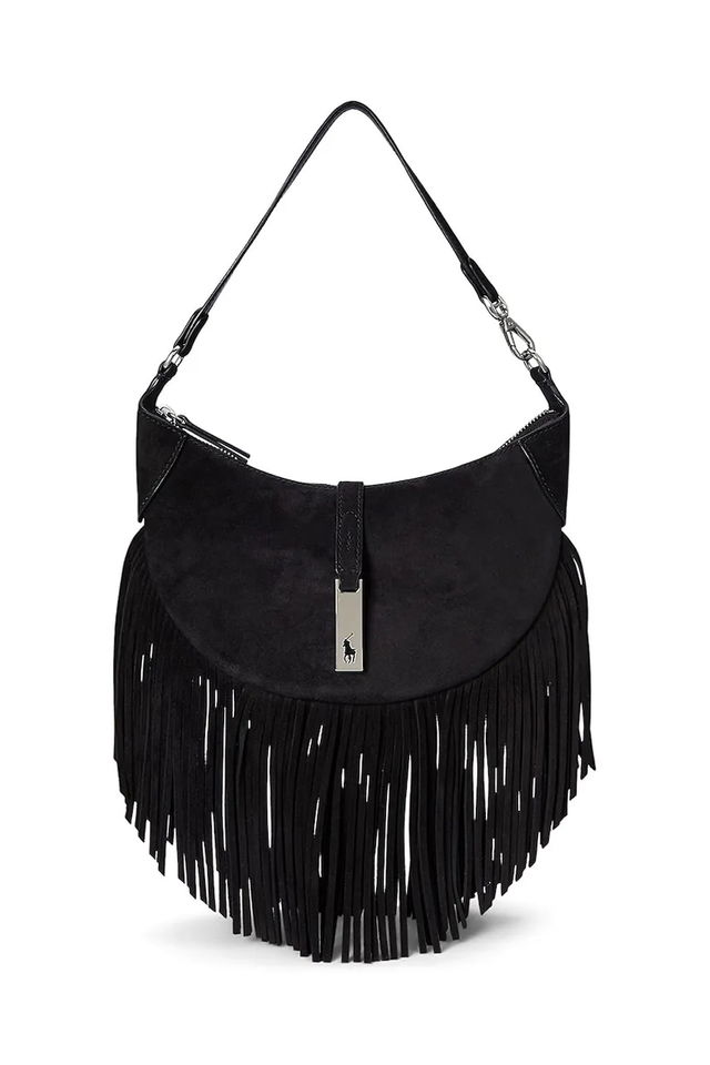 Suede Fringed Hobo Bag