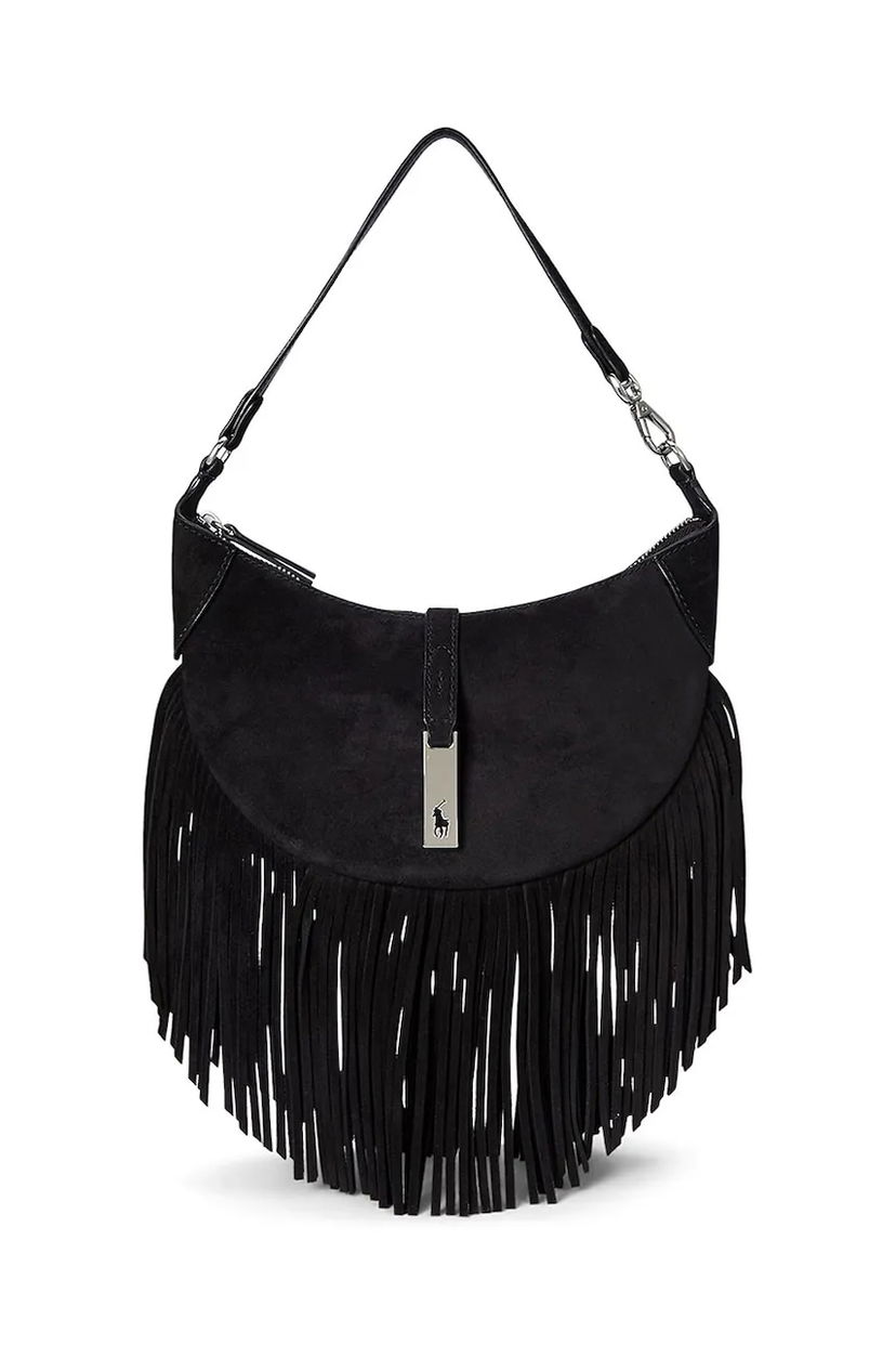 Дамска чанта Polo by Ralph Lauren Suede Fringed Hobo Bag Черно | 428902588