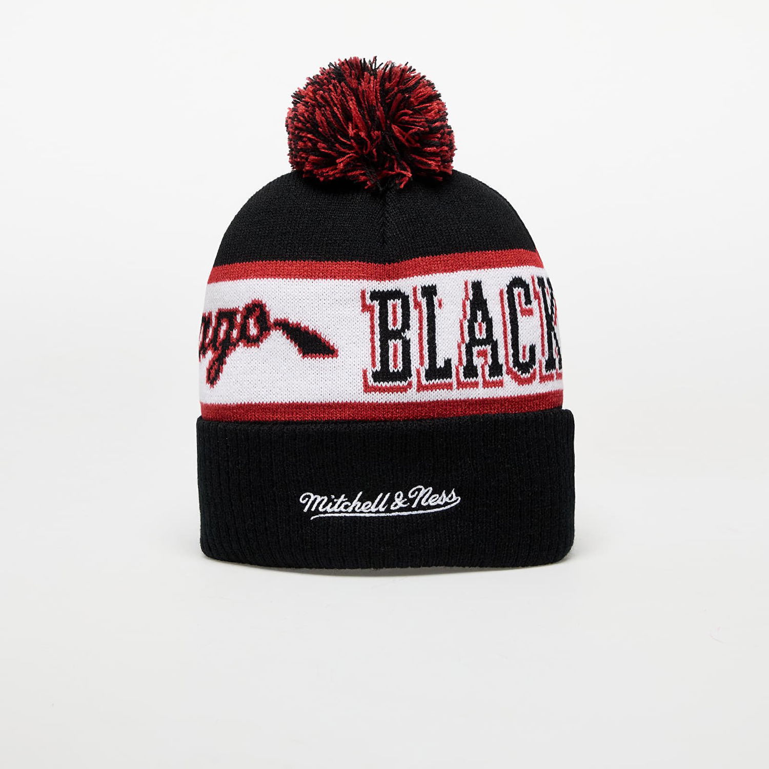 Шапка Mitchell & Ness Chicago Blackhawks Pom Knit Beanie Черно | HK8955-CBHBLCK, 1