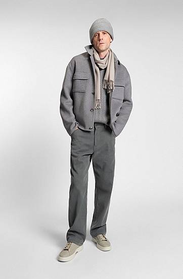 Пуловер BOSS Virgin-wool sweater with herringbone structure Сиво | 50549980, 1