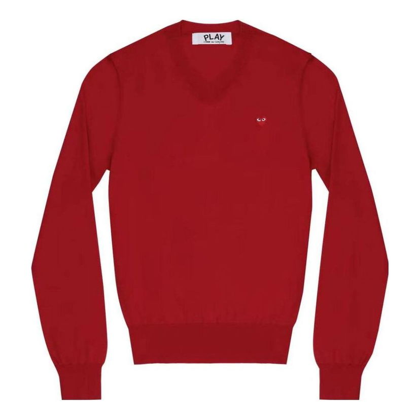 Пуловер Comme des Garçons COMME des GARCONS PLAY Long Sleeve V-Neck Sweater with Small Heart Logo Червено | AZ-N051-051-3