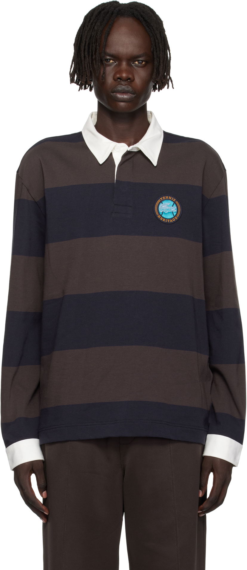 Поло тениска Lacoste Lacoste Relaxed Fit Striped Rugby Polo Кафяво | KH5916_6IY