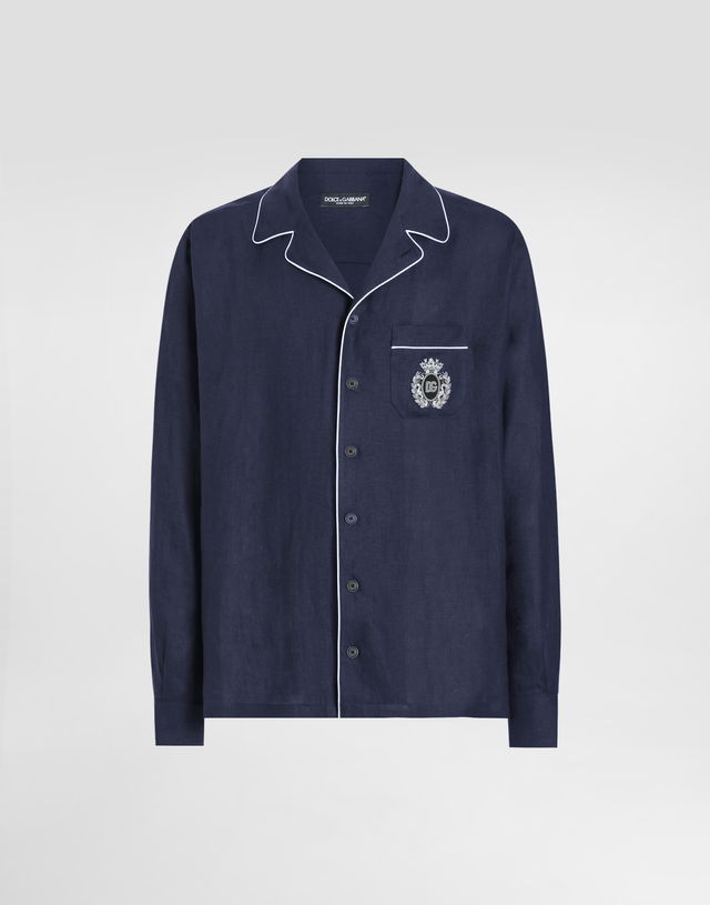 Dolce & Gabbana Linen Vanity Shirt with Heraldic Emblem