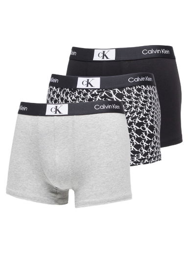 96 Cotton Trunk 3-Pack Black/ Grey Heather/ Warped Logo Print Black