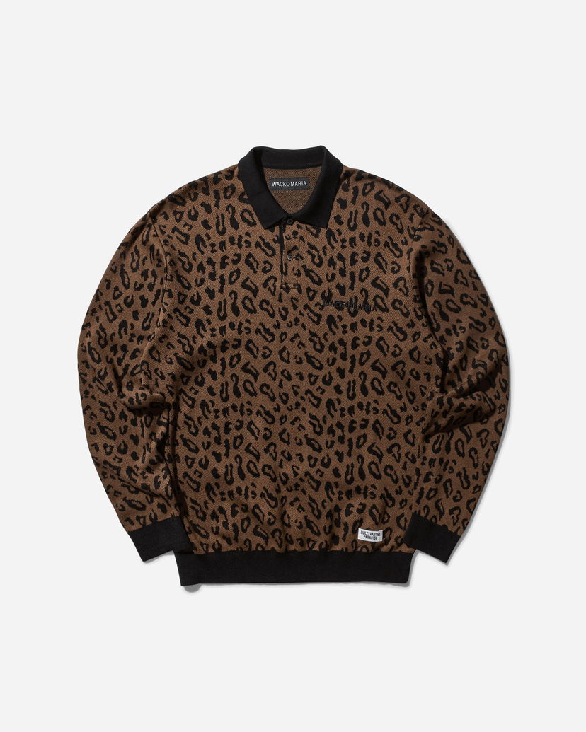 Поло тениска WACKO MARIA Leopard Knit Polo Sweater Кафяво | 24FW-WMK-KN13 BROWN