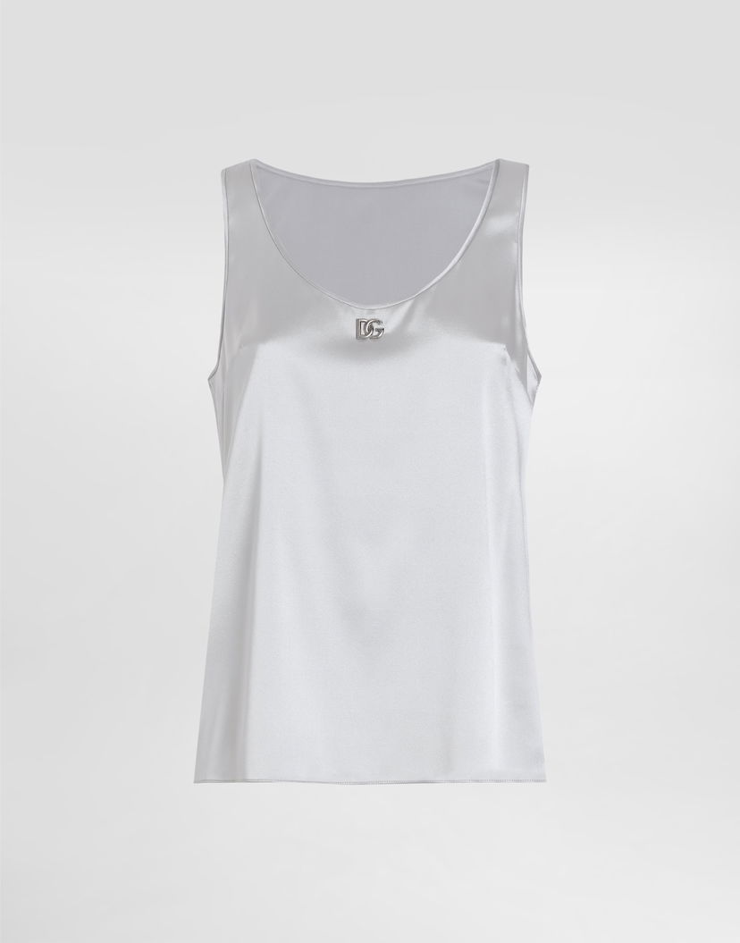 Потник Dolce & Gabbana Satin Tank Top With Logo Pin Сиво | F7AK5TGDCVQN4534