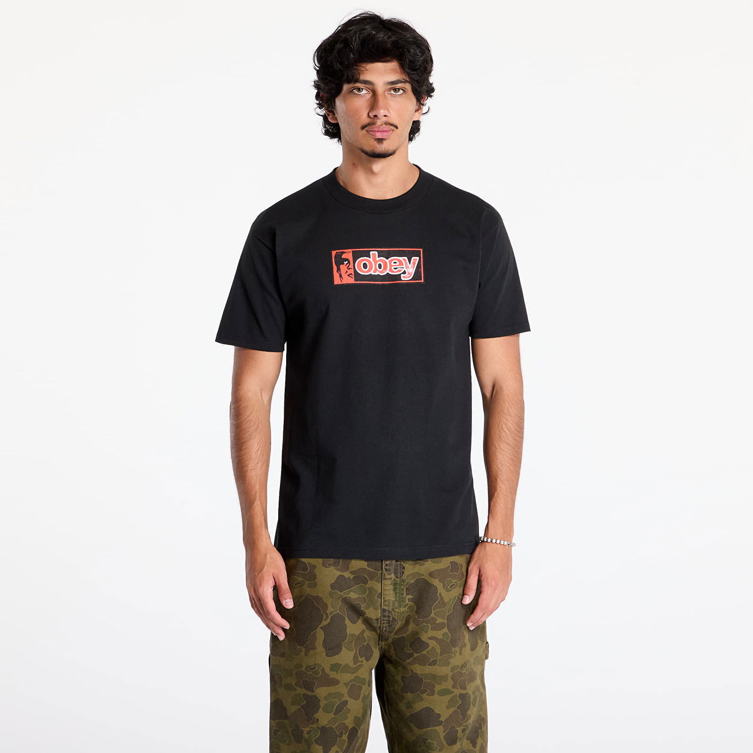 Тениска OBEY Half Icon T-Shirt Black Черно | 165263911-BLK, 0
