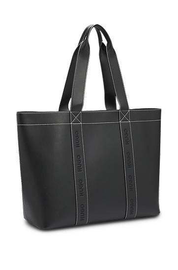 Голяма пазарска чанта BOSS Faux-Leather Tote Bag with Embroidered Logos Черно | 50547481, 1