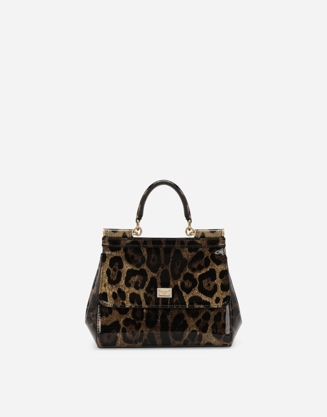 Dolce & Gabbana Leopard Print Patent Leather Sicily Handbag