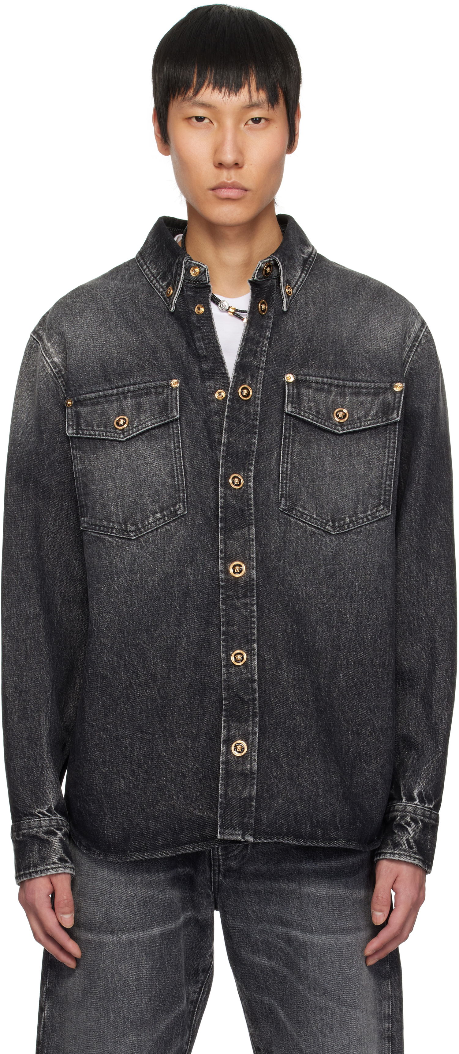 Риза Versace Versace Stonewashed Denim Overshirt Черно | 1013887_1A13718, 0