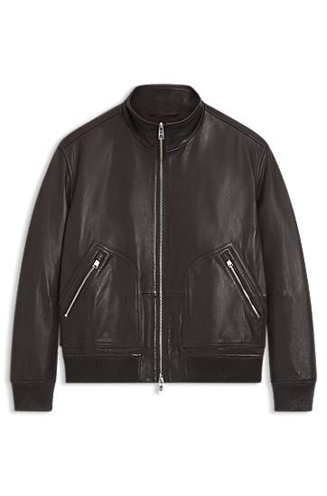 Яке бомбър BOSS Nappa-leather Bomber Jacket with Two-Way Zip Кафяво | 50547589, 0