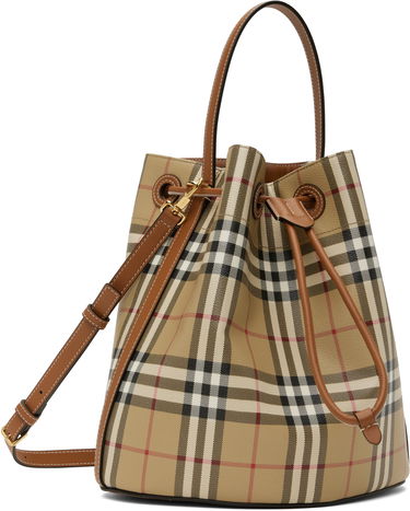 Дамска чанта Burberry Burberry Vintage Check & Leather Drawstring Bucket Bag Бежово | 8109795, 1