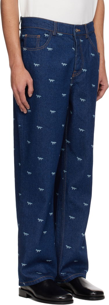 Дънки MAISON KITSUNÉ Maison Kitsuné Fox Print Relaxed Jeans Синьо | OM01105WD4014, 1