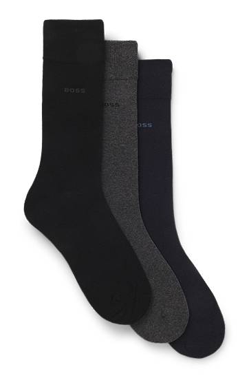 Three-pack of plain regular-length socks with subtle logos