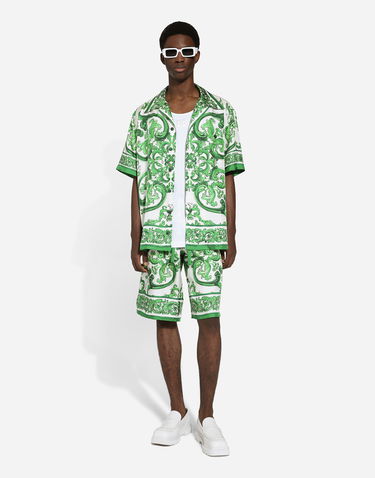 Риза Dolce & Gabbana Silk Twill Hawaiian Shirt With Majolica Print Зелено | G5JH9THI1S6H85DQ, 1