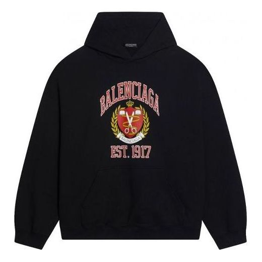 Суитчър Balenciaga Est. 1917 College Logo Print Wide Fit Hoodie Черно | 675003TLV901076, 0
