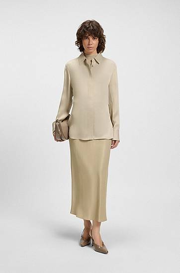 Риза BOSS Regular-Fit Satin Blouse Бежово | 50542007, 1