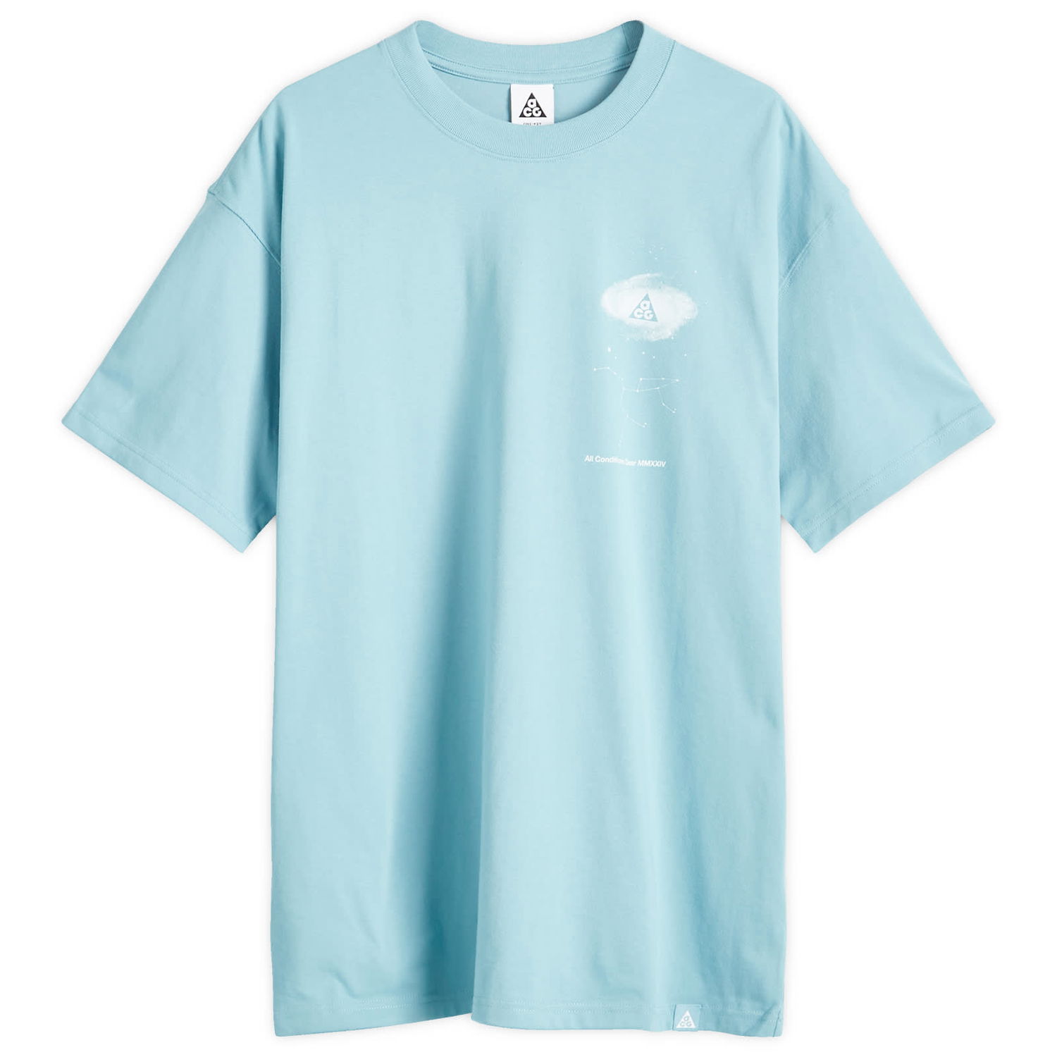 Тениска Nike ACG OC Galaxy T-Shirt in Denim Turqoise, Size Large | END. Clothing Синьо | FZ5275-464, 0