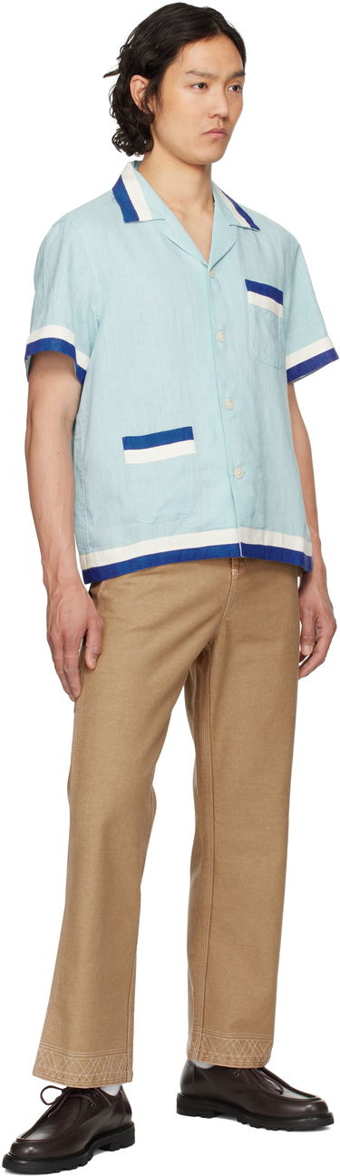 Риза Bode Bode Seedling Stripe Linen Resort Shirt Синьо | MRS25SH031, 3