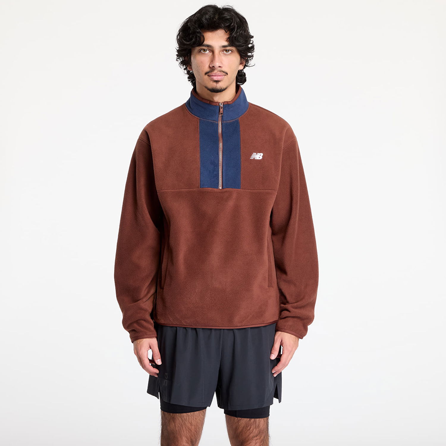 Пуловер New Balance Polar Fleece 1/2 Zip Sweatshirt Кафяво | MT43518ROK, 0