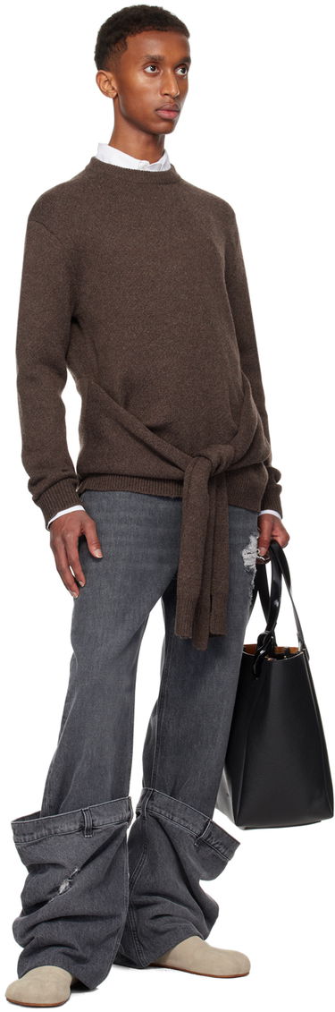Пуловер JW Anderson JW Anderson Draped Tie-Front Sweater Кафяво | KW1263-YN0384, 3